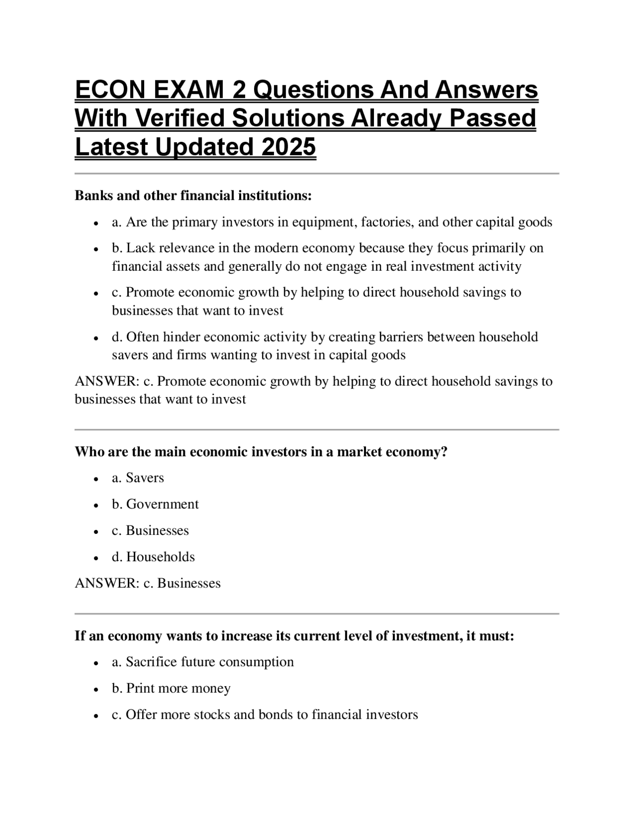 ECON EXAM 2 Questions And Answers With Verified Solutions Already ...