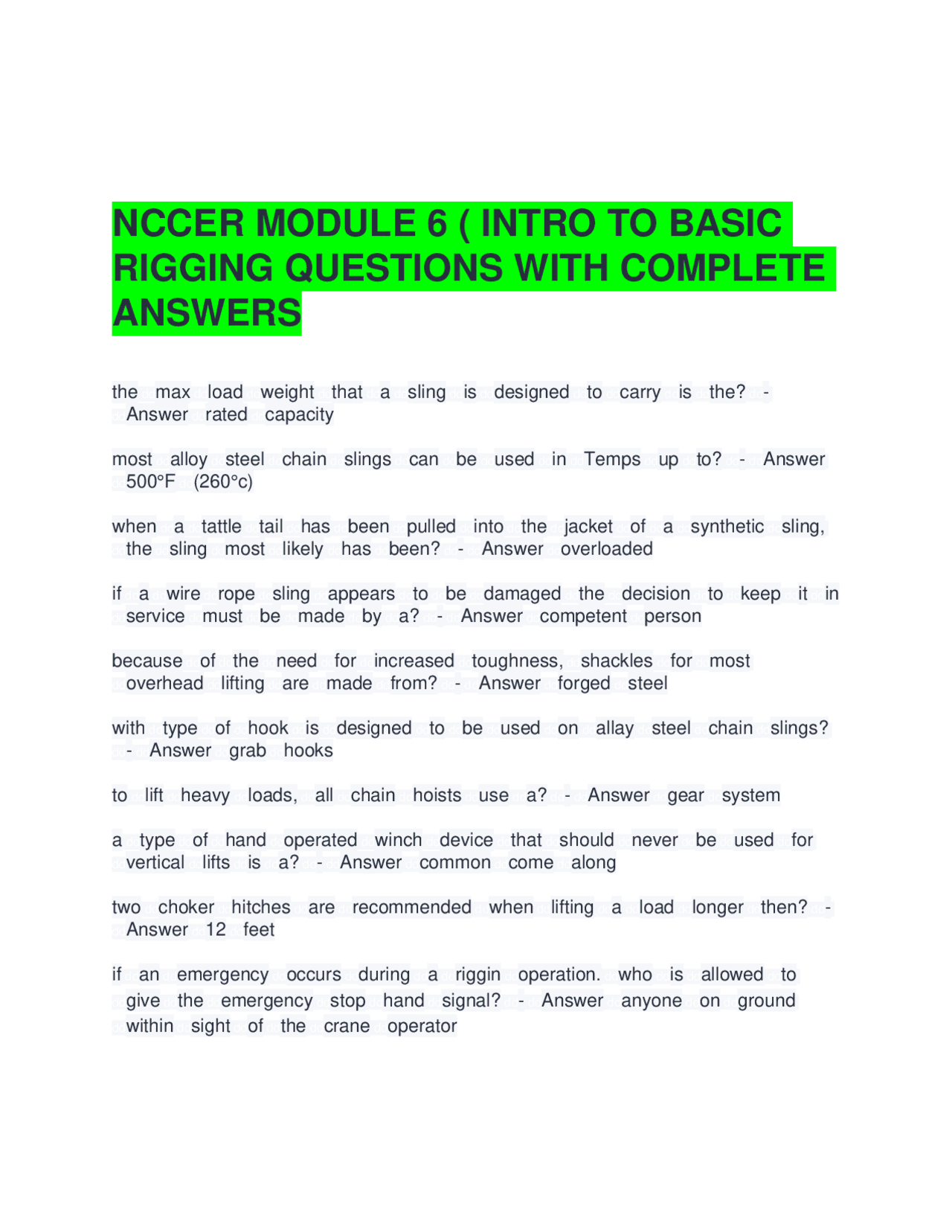 NCCER Module 6: Basic Rigging - Questions and Answers | Exams Nursing ...