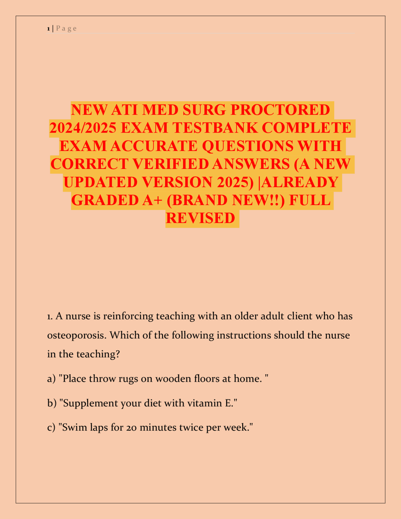 Medical-Surgical Nursing Exam Questions and Answers 2024/2025 | Exams ...
