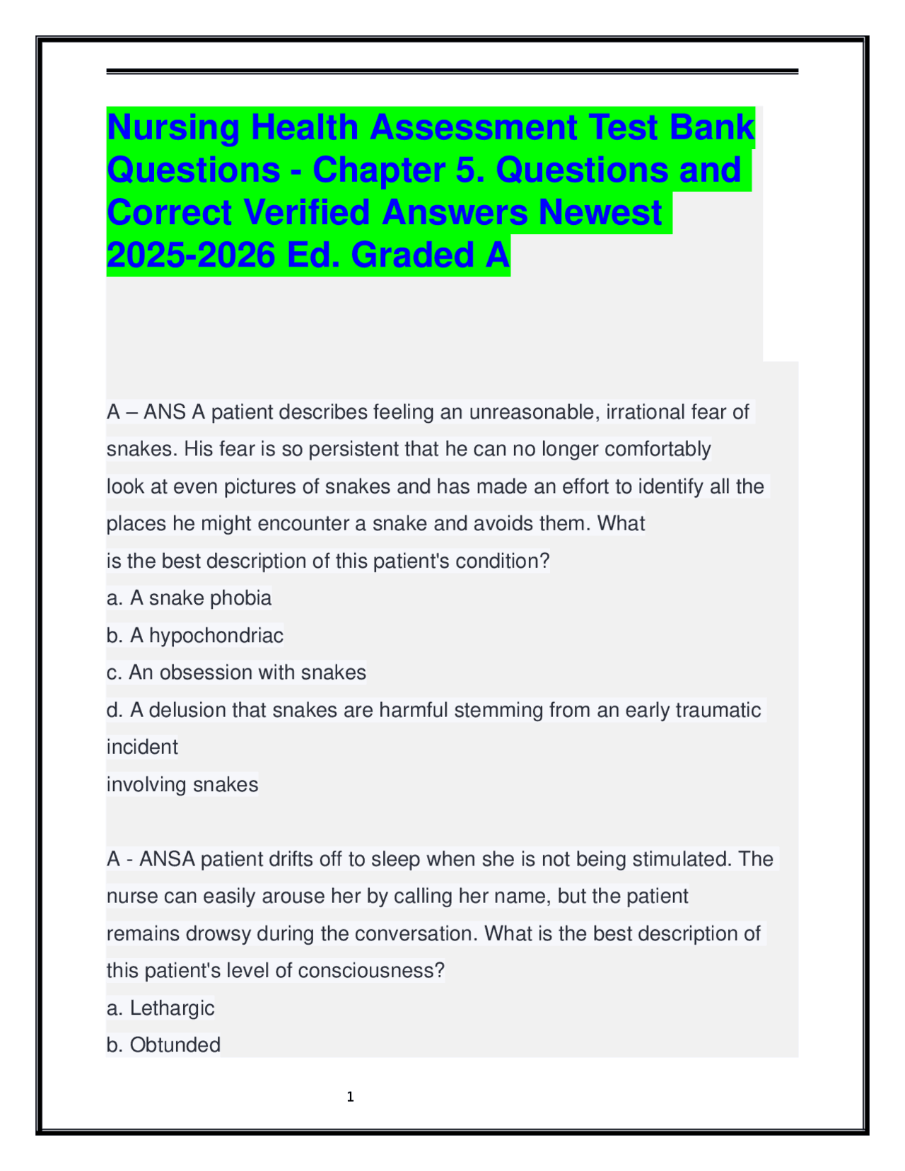 Nursing Health Assessment Test Bank: Questions and Answers 2025-2026 ...