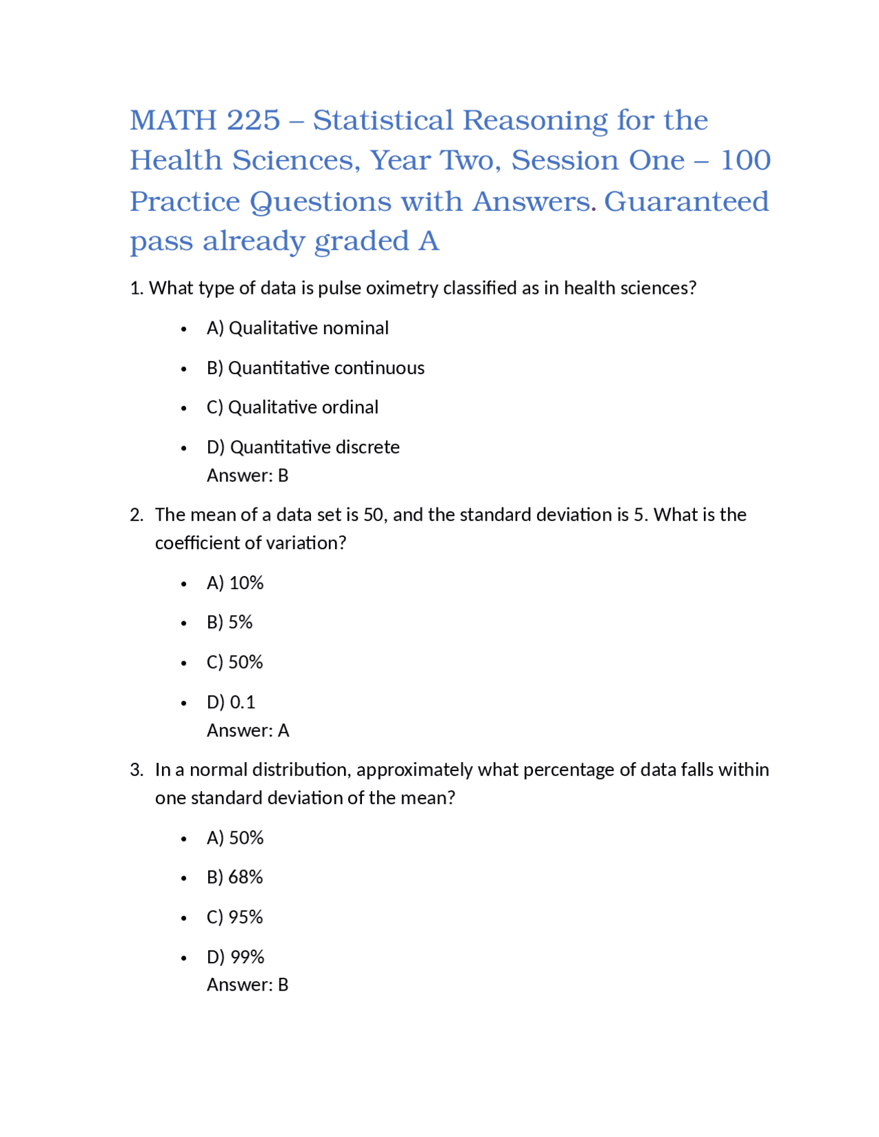Statistical Reasoning Problems Statistical Reasoning Practice Questions for Health Sciences | Exams ...