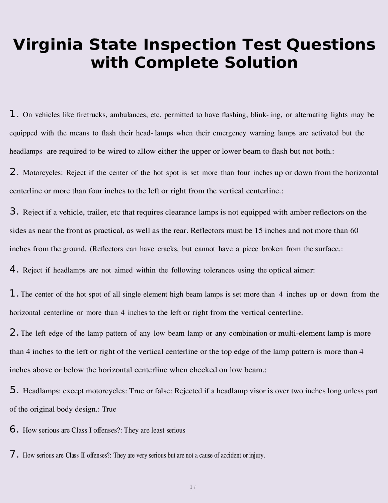 Virginia State Inspection Test Questions with Complete Solution | Exams ...