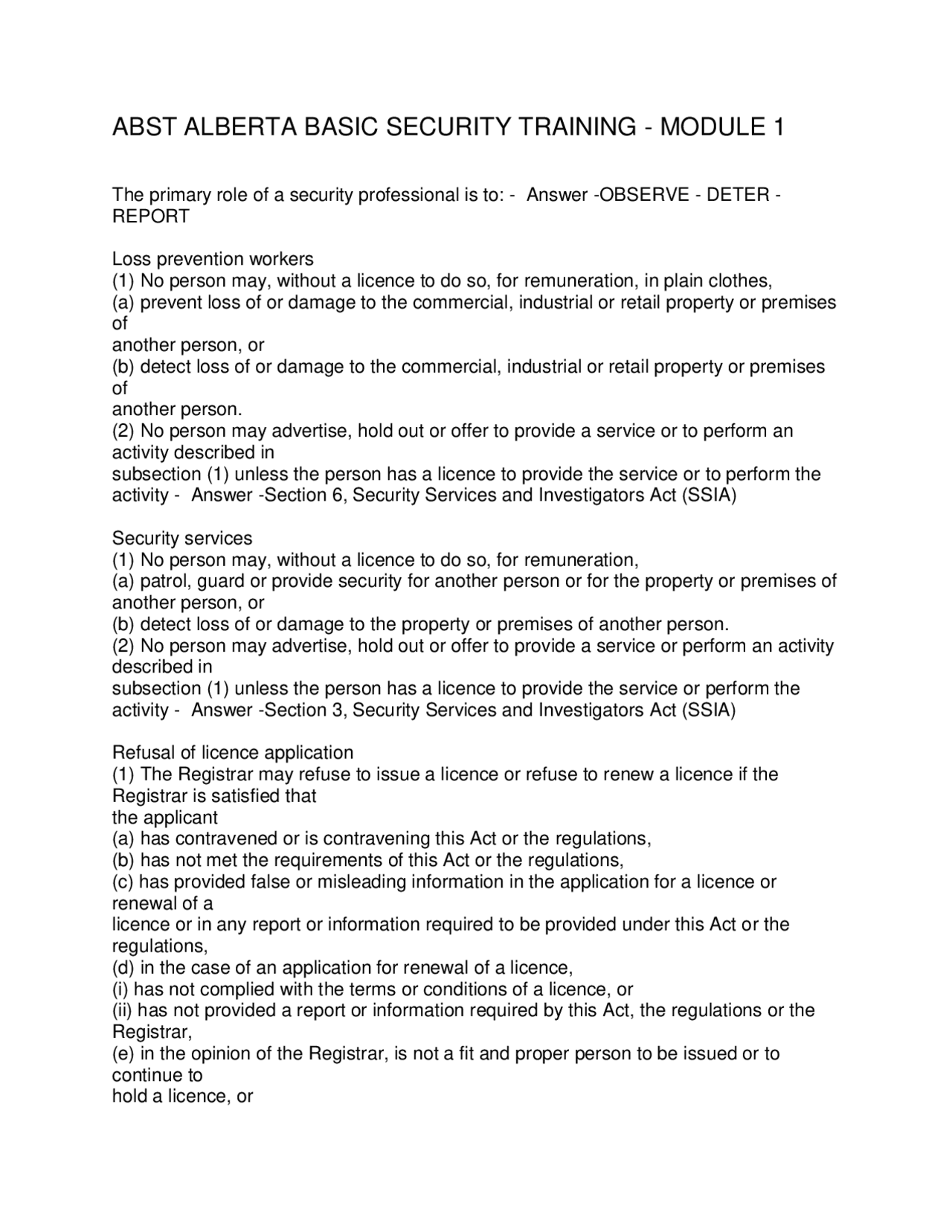 Alberta Basic Security Training - Module 1: Key Concepts and ...