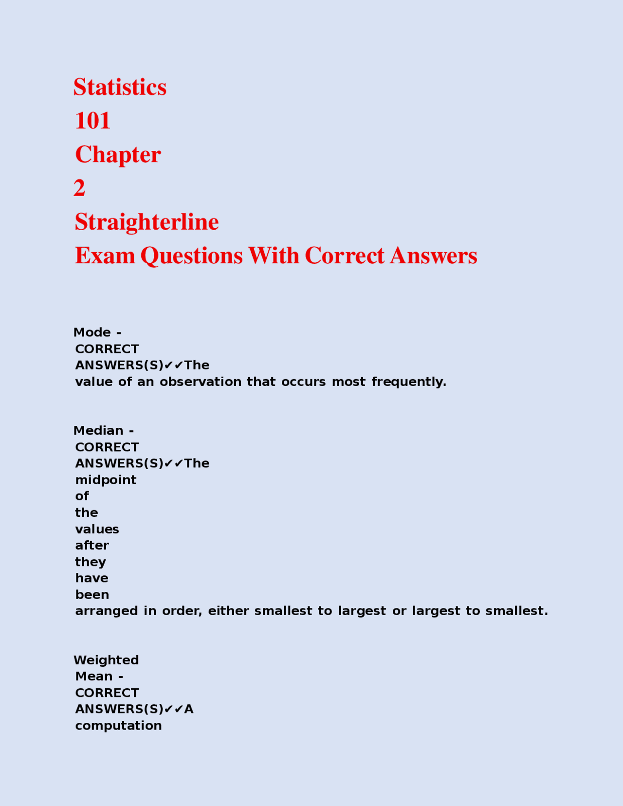 Statistics Exam Questions with Correct Answers | Exams Business ...