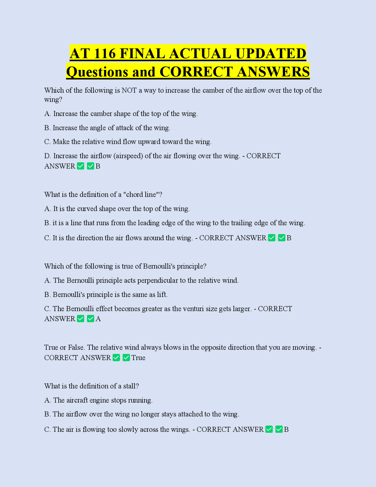 Aircraft General Knowledge Quiz: AT 116 Final Exam Questions and ...