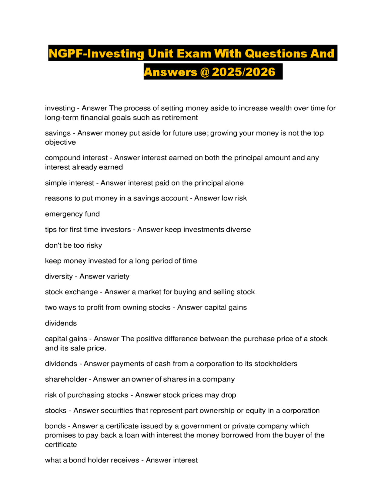 Unit Testing Invest Saving And Investing Unit Test