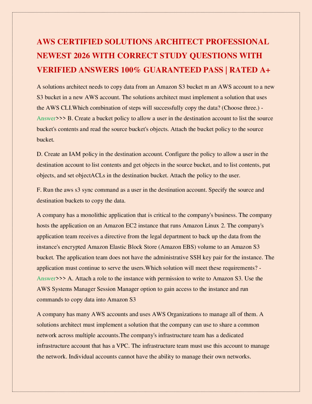 AWS Certified Solutions Architect Professional Exam Questions 2026 ...