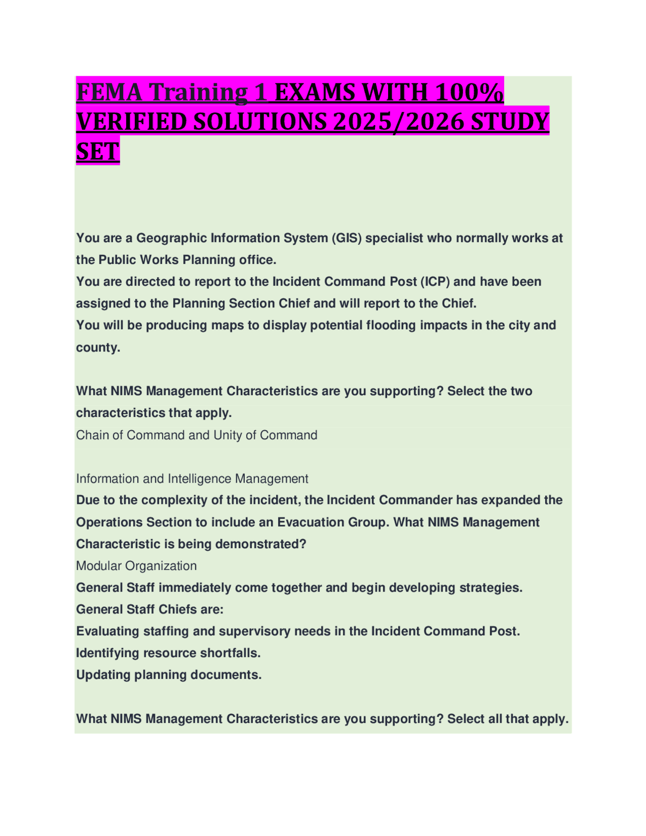 FEMA Training Exam Questions and Verified Solutions (2025/2026) | Exams ...