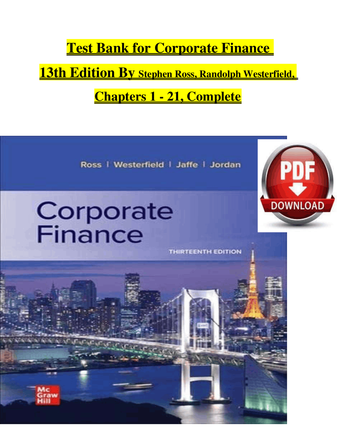 TEST BANK – Corporate Finance, 13th Edition (Ross, Westerfield