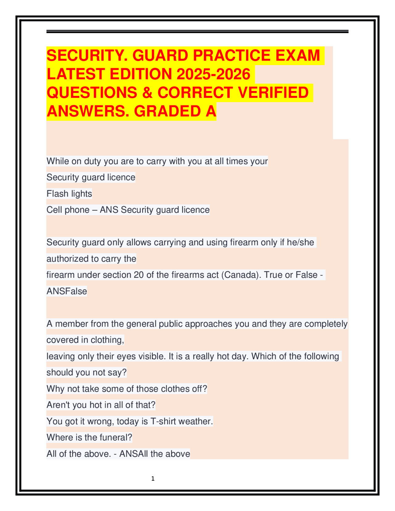 Security Guard Practice Exam 2025-2026: Questions and Answers | Exams ...