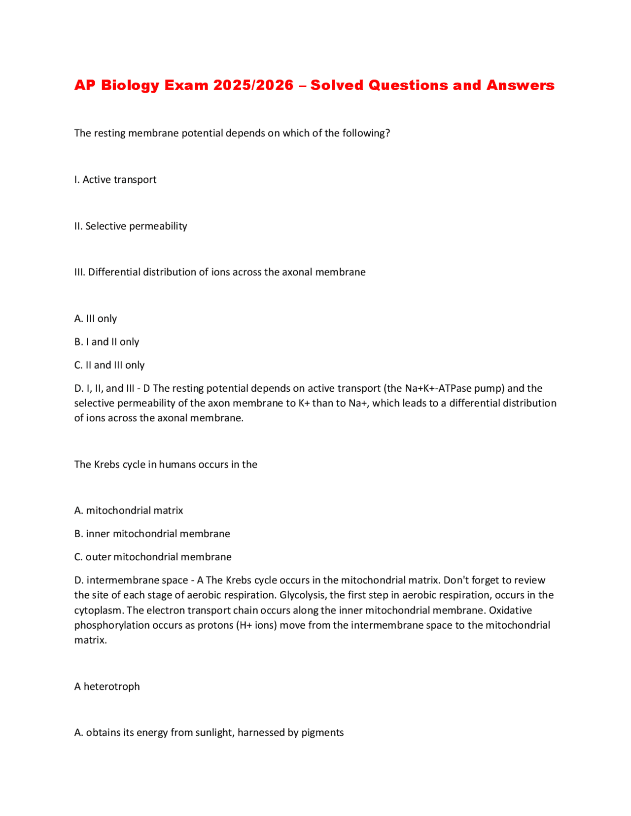 AP Biology Exam 2025/2026 – Solved Questions and Answers | Exams ...