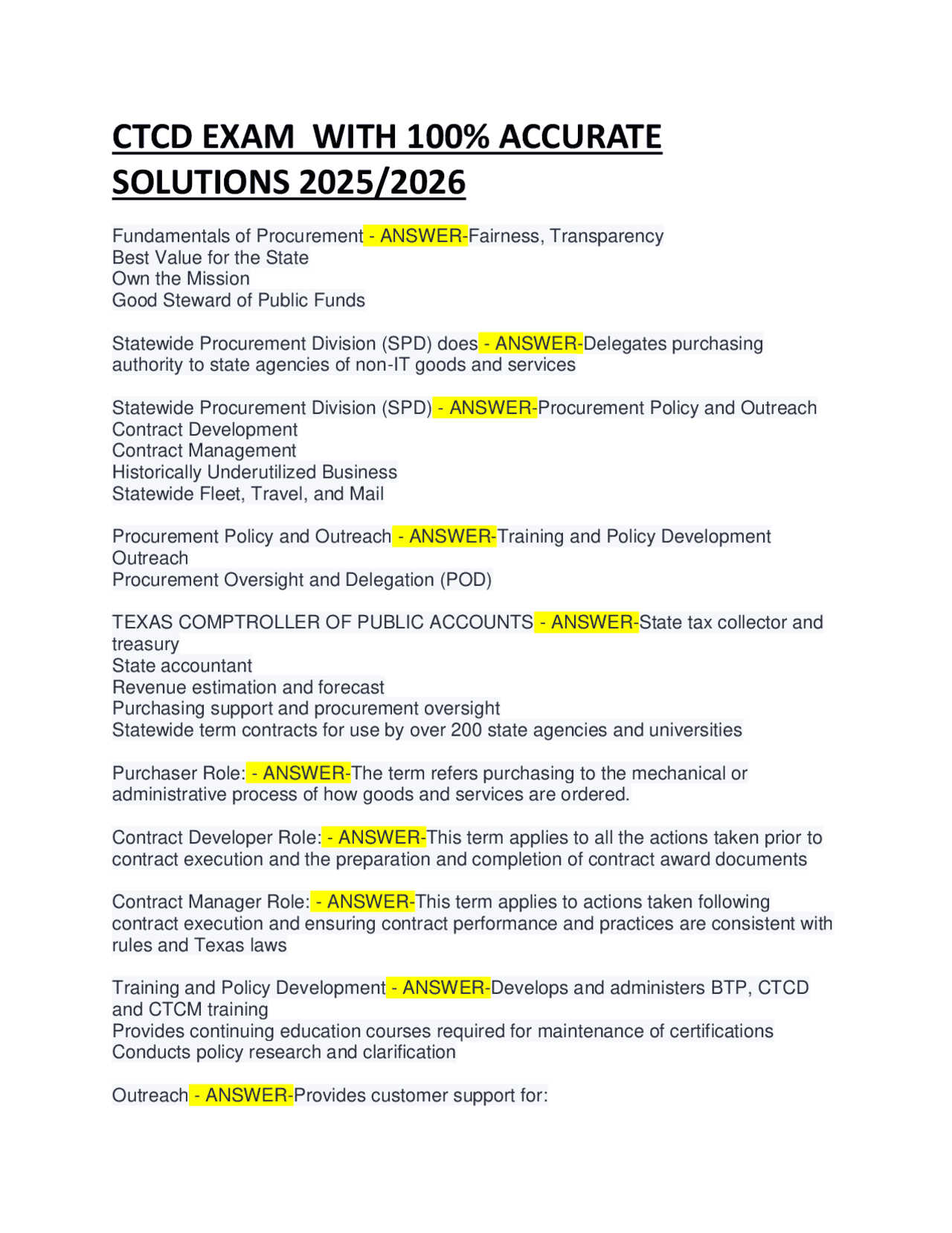 CTCD Exam Questions and Answers: Fundamentals of Procurement | Exams ...