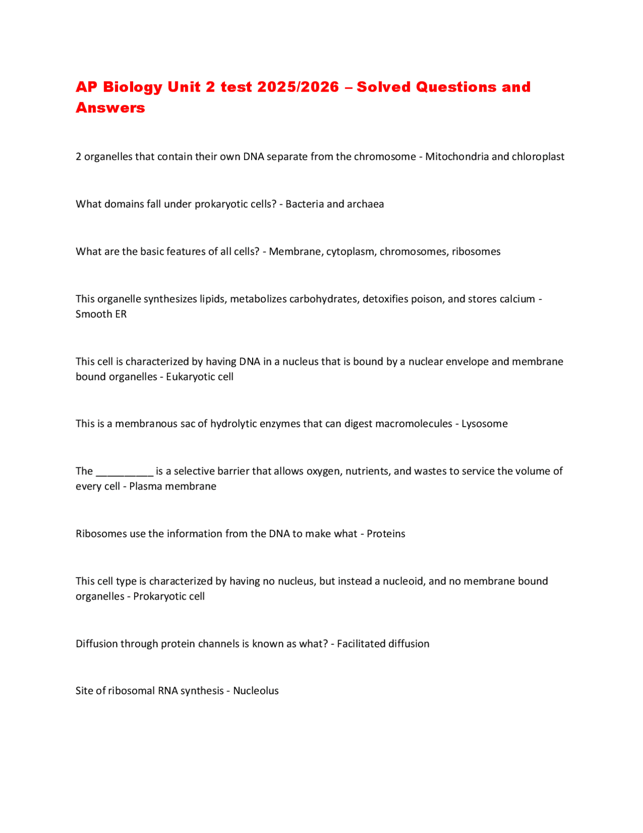 AP Biology Unit 2 test 2025/2026 – Solved Questions and Answers | Exams ...