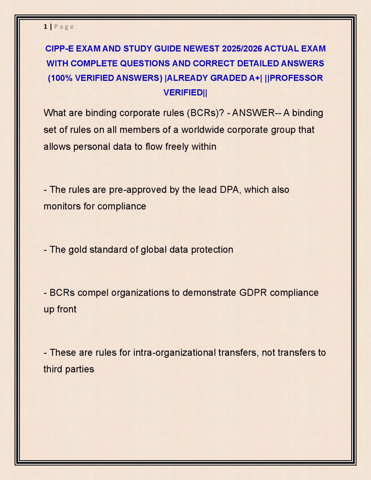CIPP-E Exam Study Guide 2025/2026: Questions and Answers | Exams ...