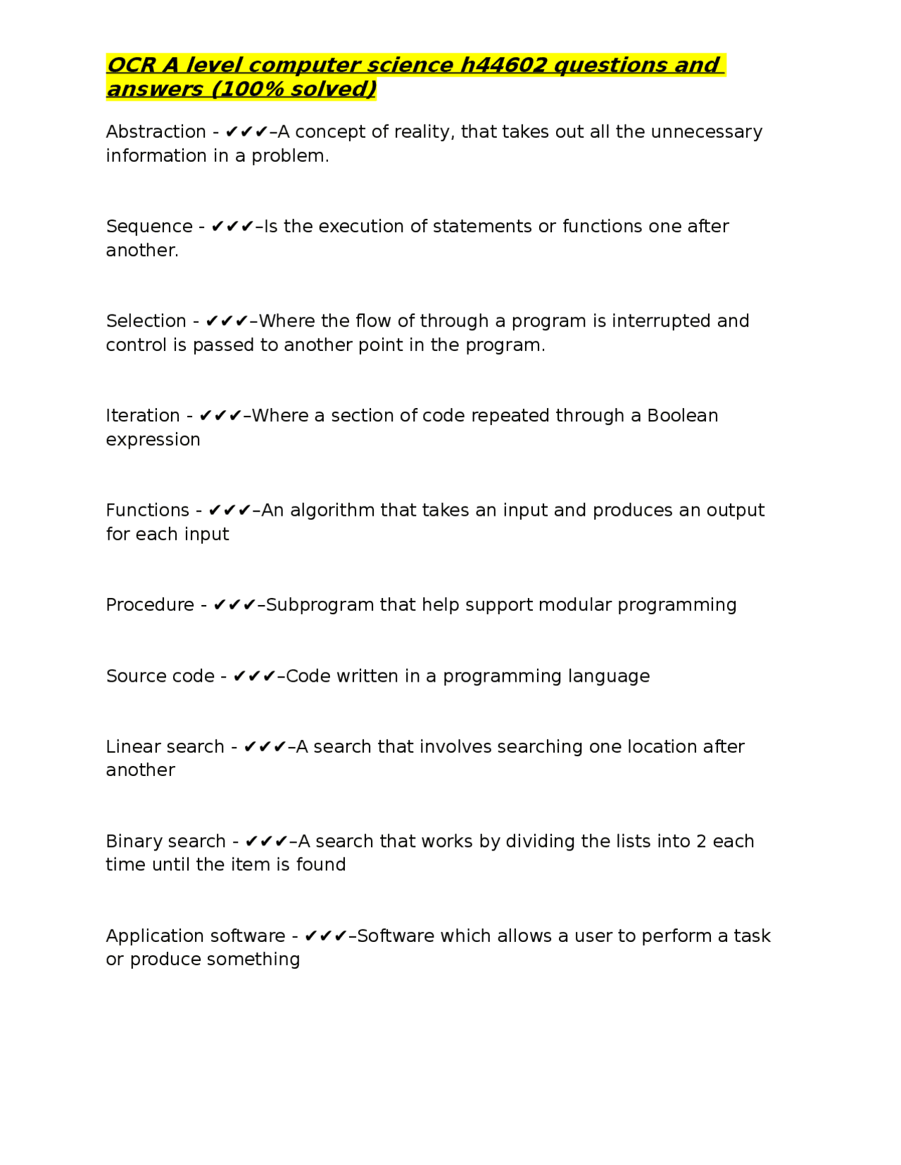 OCR A Level Computer Science Key Concepts and Definitions | Exams ...