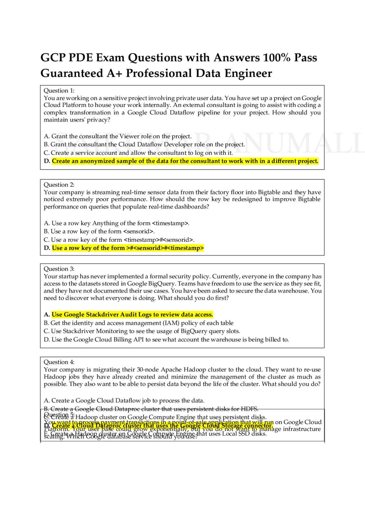 GCP Professional Data Engineer Exam Questions and Answers | Exams ...
