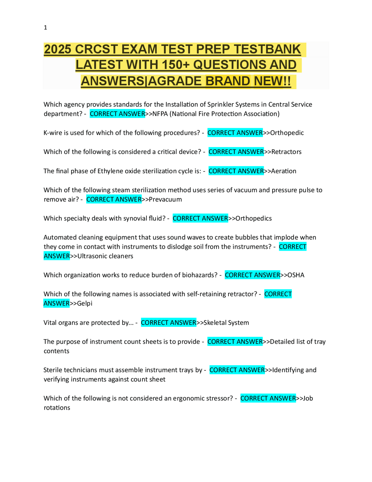 CRCST Exam Prep 2025: 150+ Questions and Answers | Exams General ...