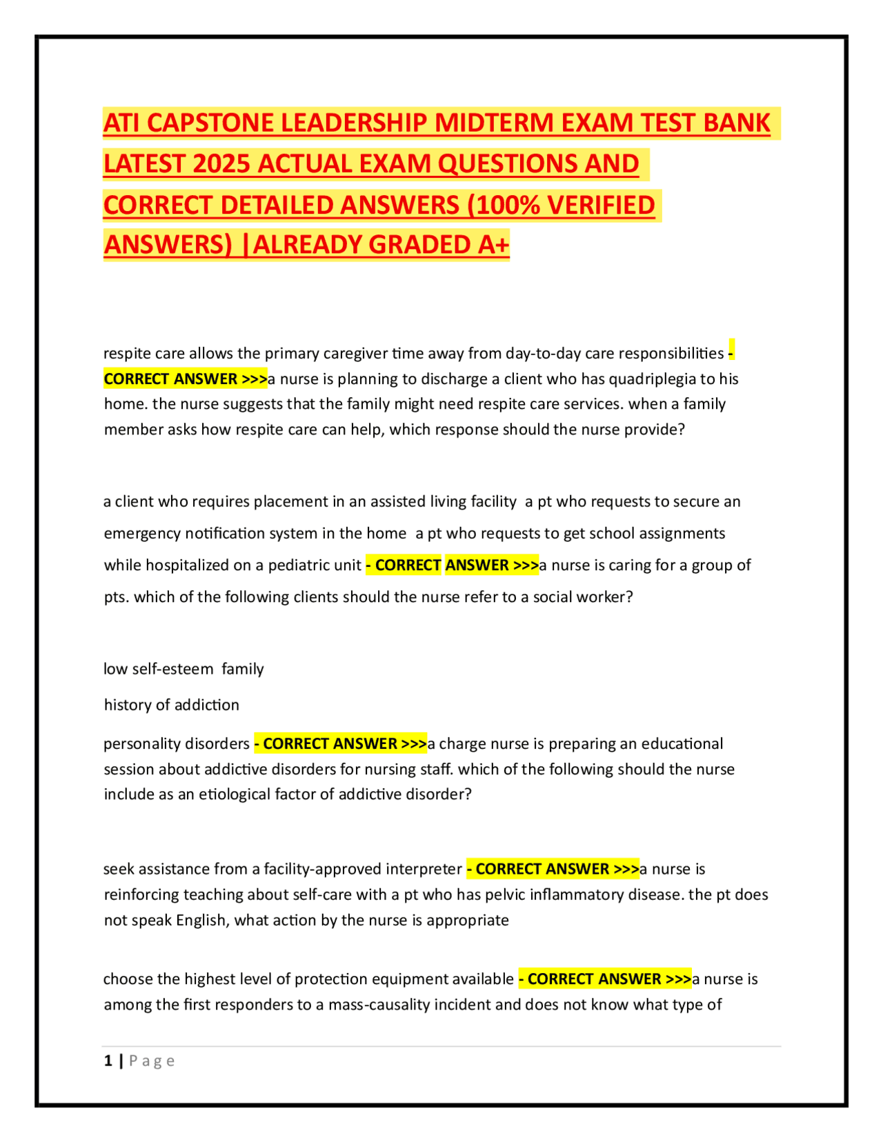 ATI CAPSTONE LEADERSHIP MIDTERM EXAM TEST BANK LATEST 2025 ACTUAL EXAM ...