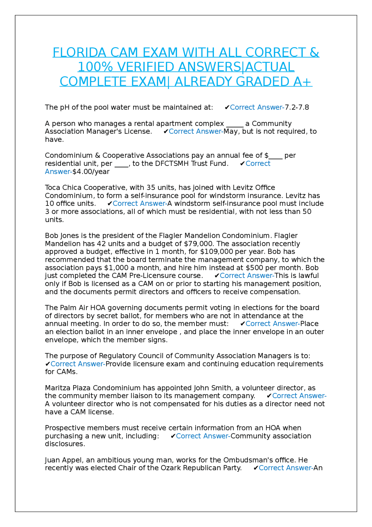 FLORIDA CAM EXAM WITH ALL CORRECT & 100% VERIFIED ANSWERS|ACTUAL ...