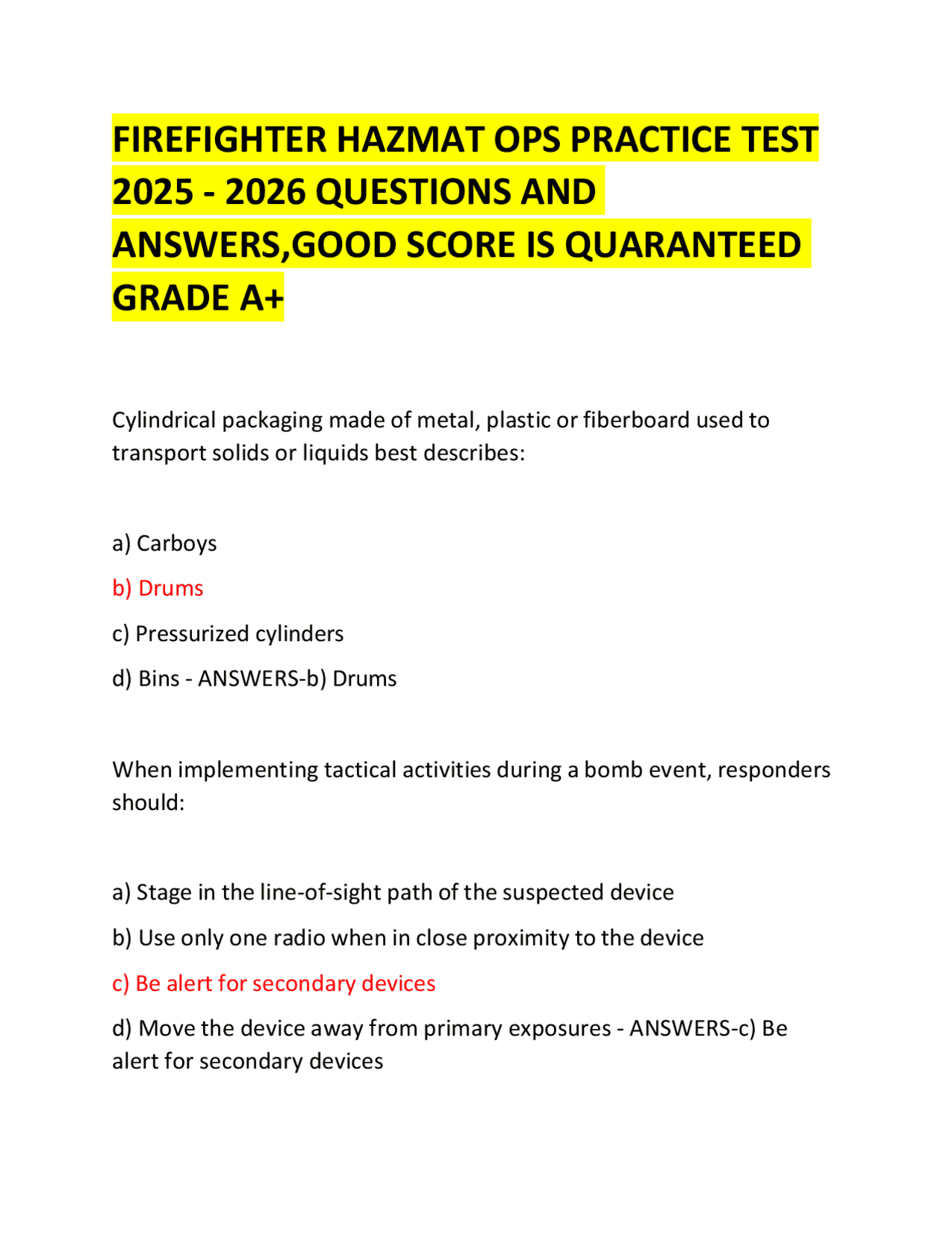 Firefighter HAZMAT Operations Practice Test: 2025-2026 Questions 