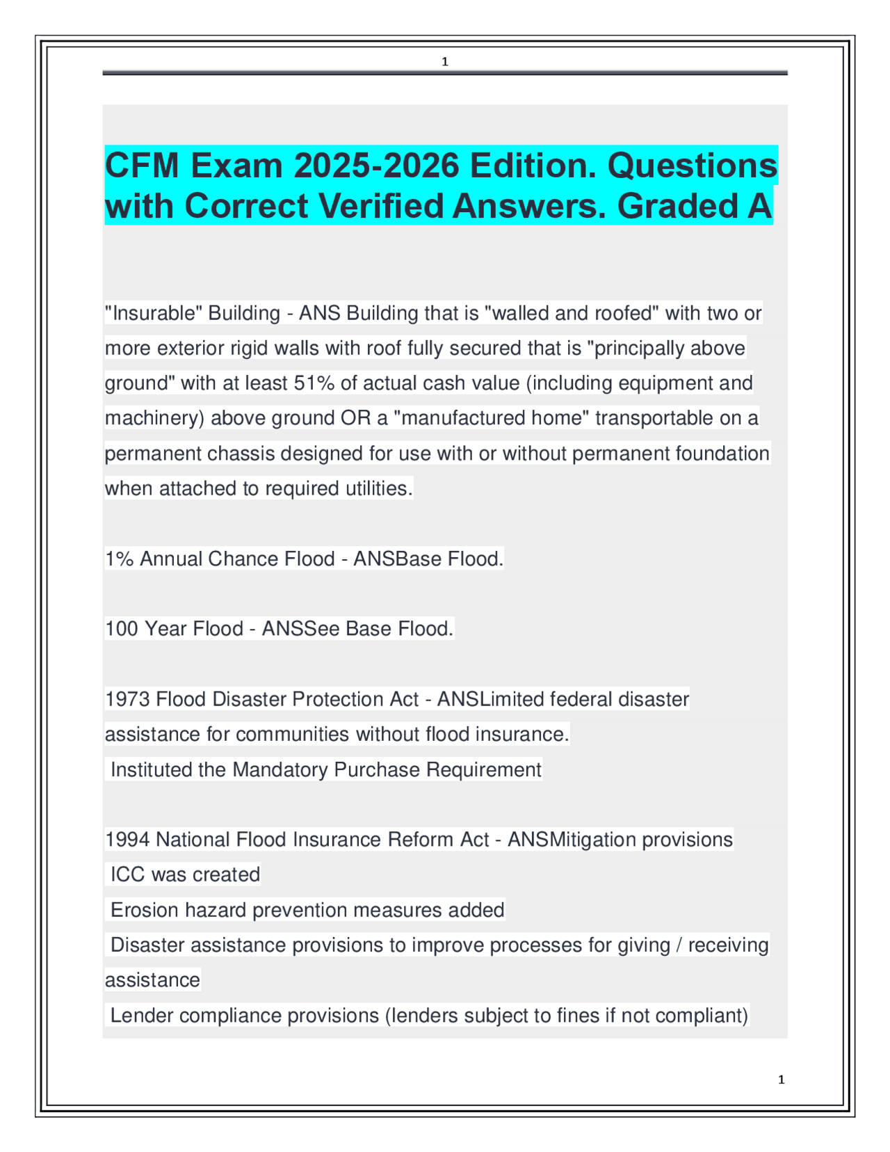 Cfm Exam Example Questions CFM Exam 2025-2026: Questions and Verified Answers | Exams Nursing ...