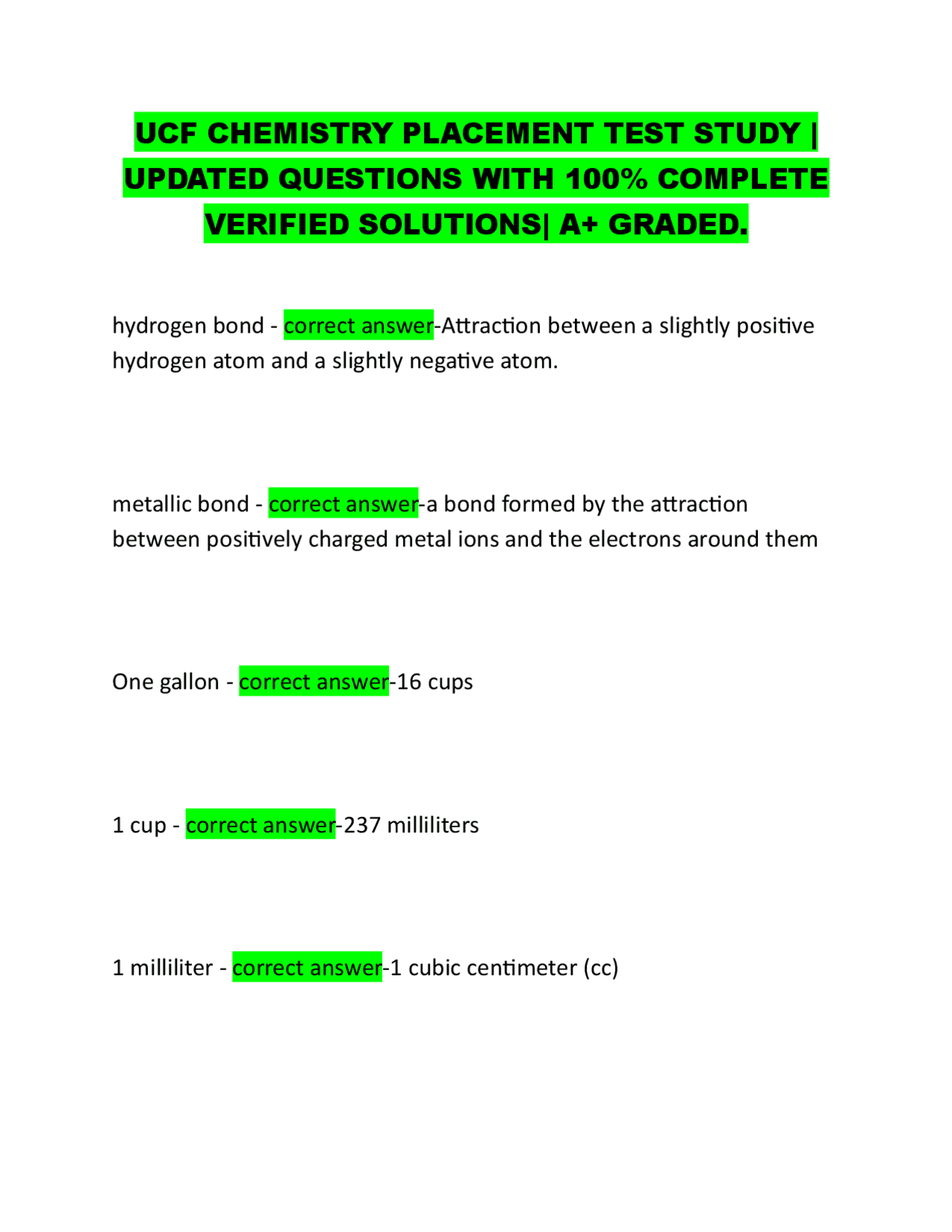 UCF Chemistry Placement Test Study Guide: Key Concepts and Definitions ...