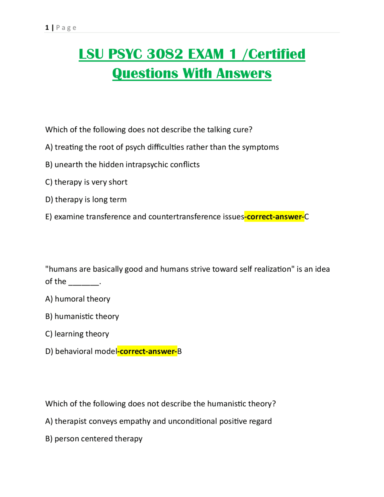 LSU PSYC 3082 Exam 1: Questions and Answers | Exams Nursing | Docsity