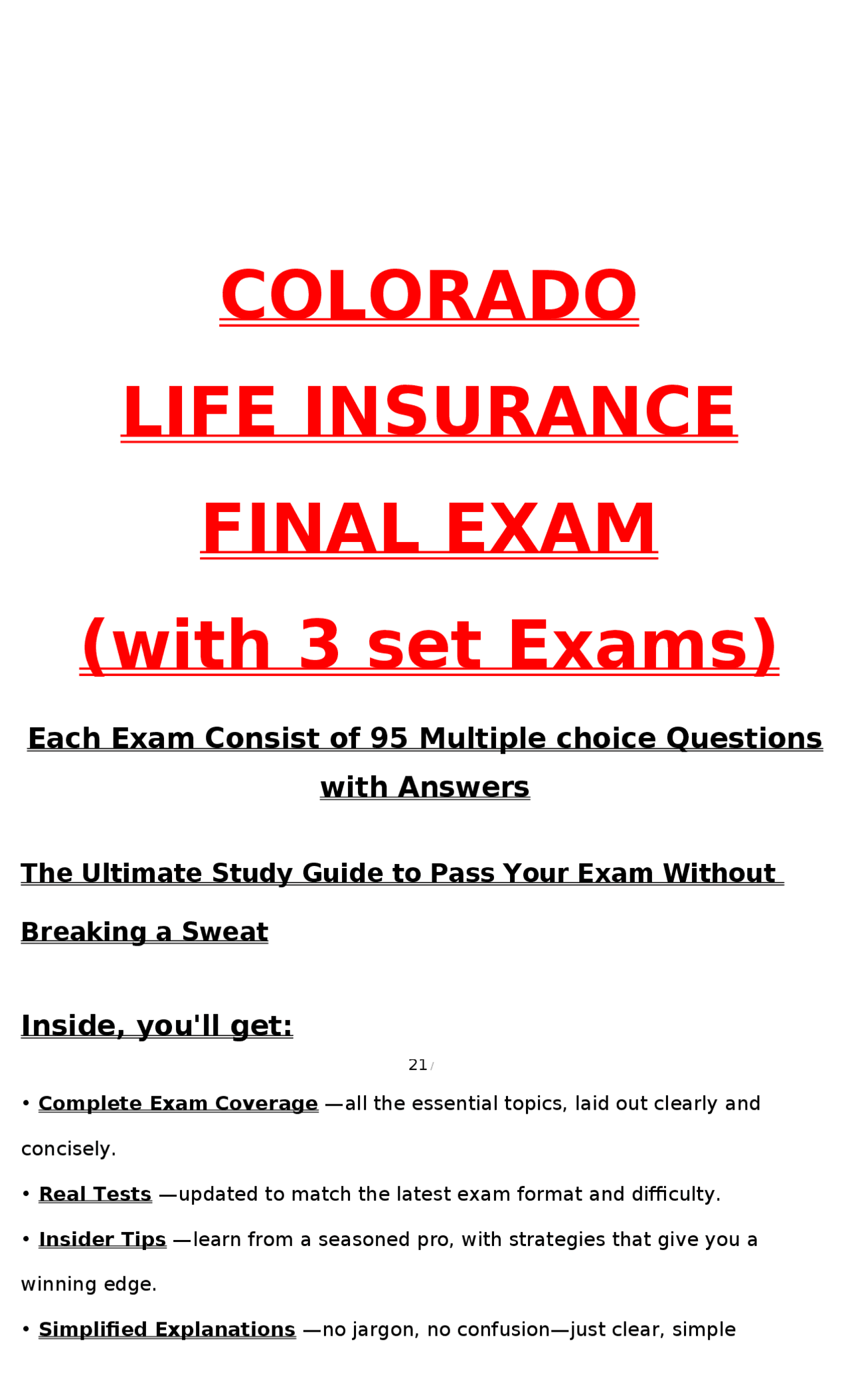 Colorado Life Insurance Final Exam Practice Questions | Exams Nursing ...