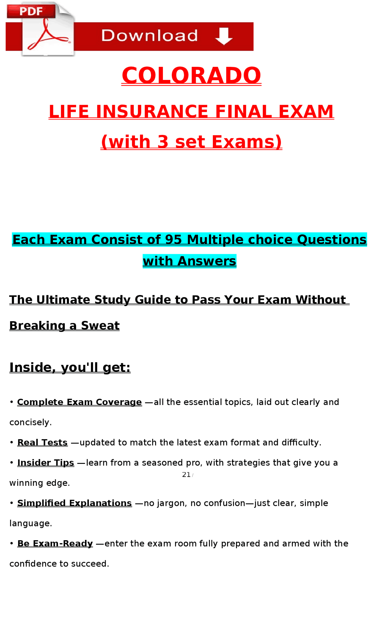 Colorado Life Insurance Final Exam Questions and Answers | Exams ...