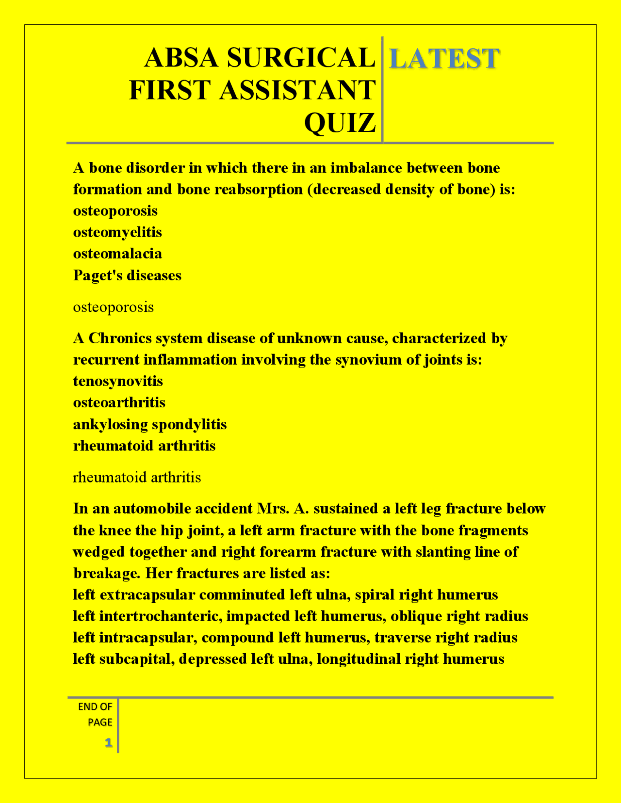 Surgical First Assistant Quiz: ABSA Practice Questions | Exams Medicine ...