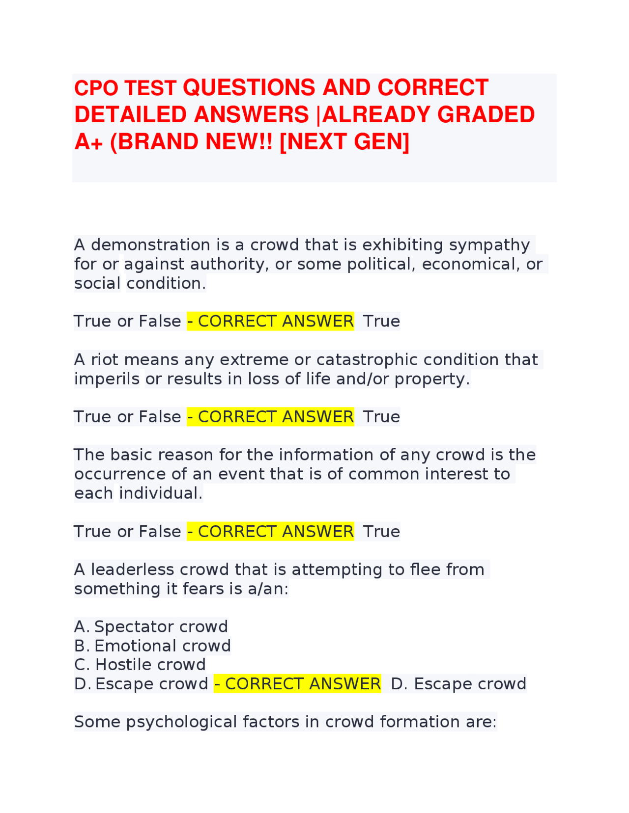 CPO TEST QUESTIONS AND CORRECT DETAILED ANSWERS |ALREADY GRADED A+ ...