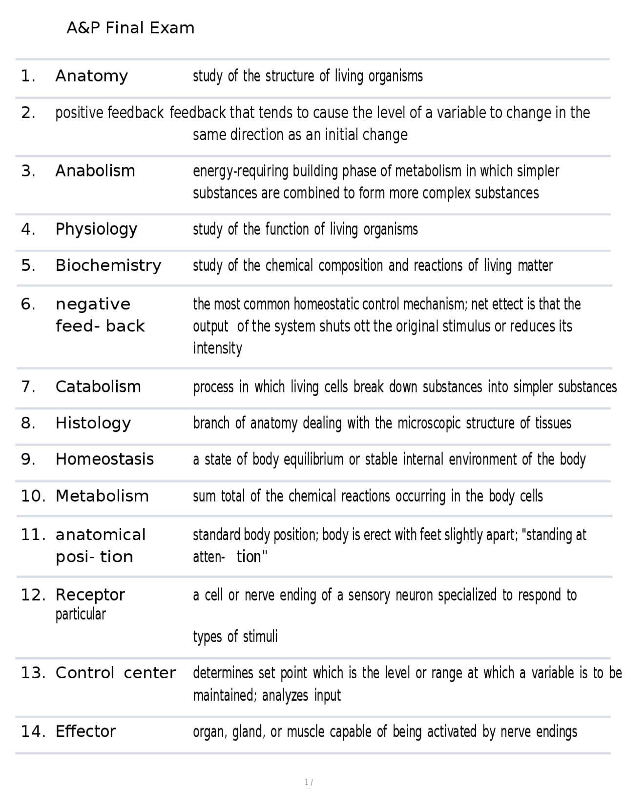 Anatomy and Physiology Final Exam Study Guide: Key Terms and ...