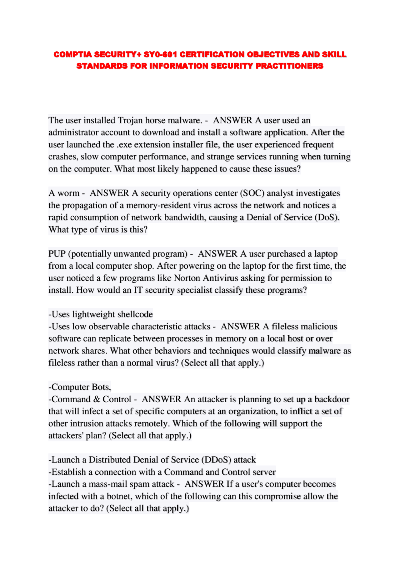CompTIA Security+ SY0-601 Certification Exam Questions and Answers ...