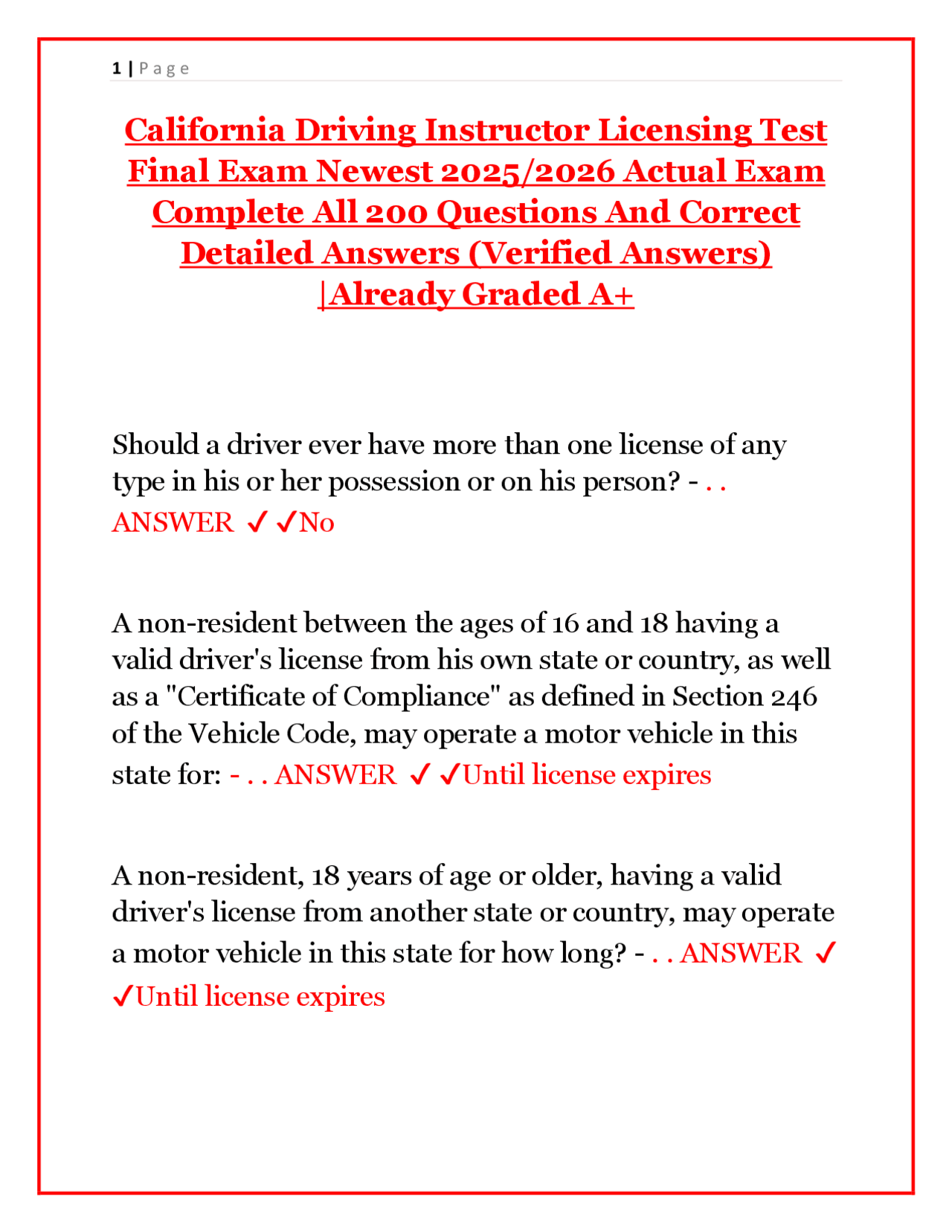 Computer License Test Image California Driving Instructor Licensing Test: Final Exam 2025/2026 ...