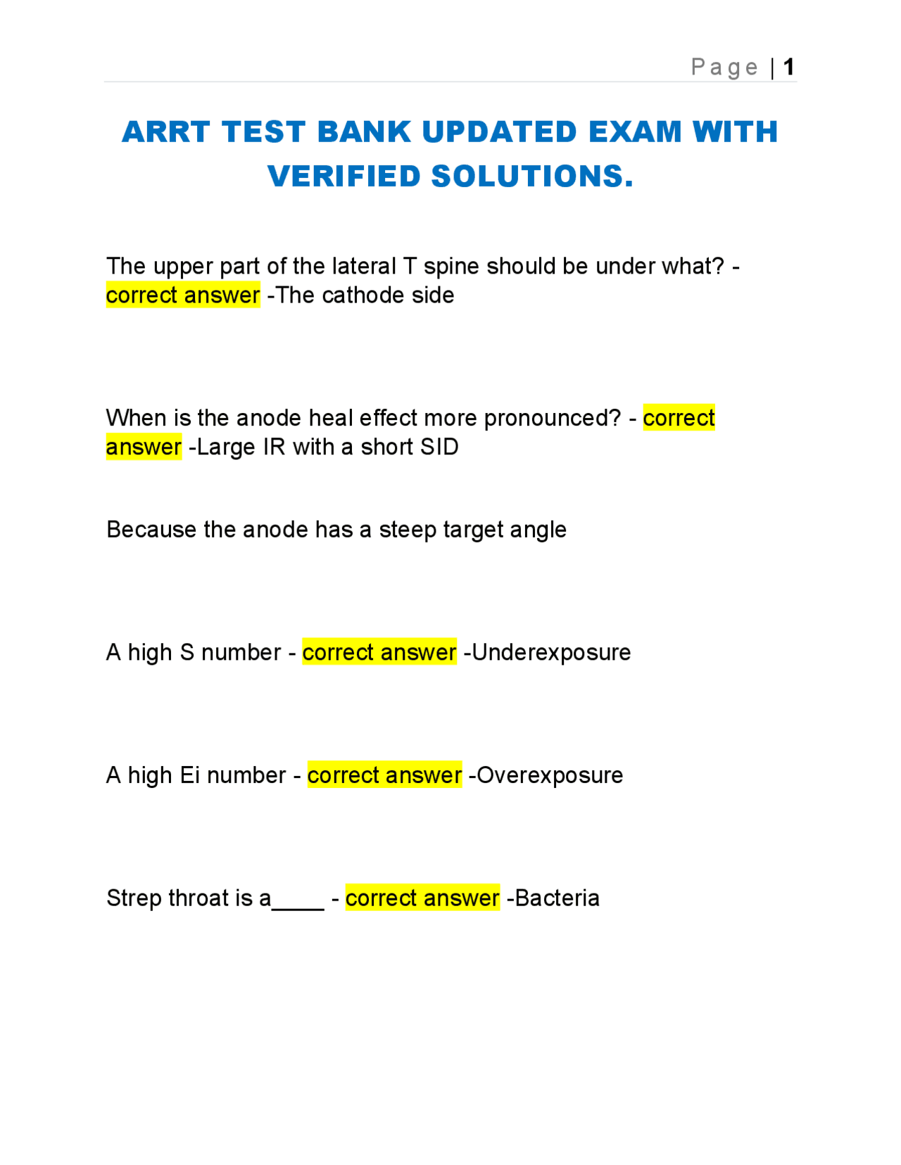 ARRT Radiography Exam Questions and Verified Solutions | Exams ...