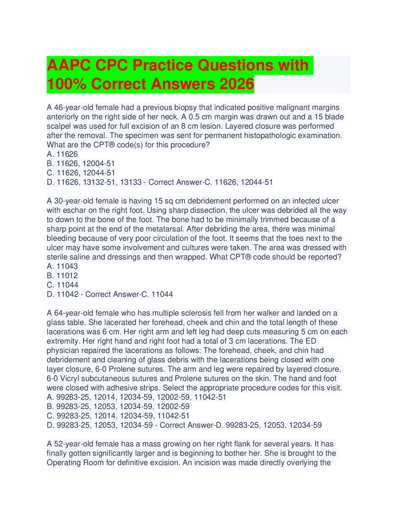 AAPC CPC Practice Questions with 100% Correct Answers 2026 | Exams ...