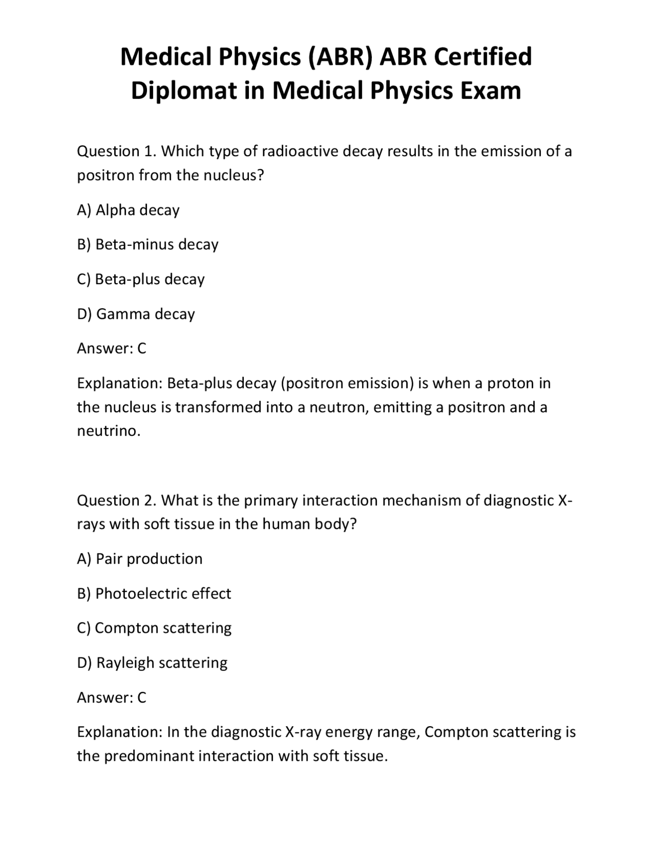 Medical Physics (ABR) ABR Certified Diplomat in Medical Physics Exam ...