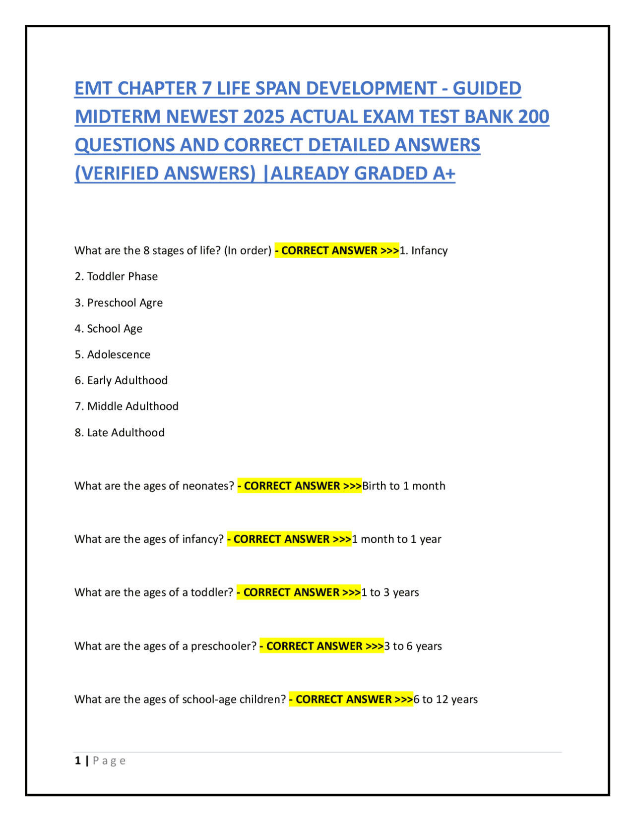 EMT CHAPTER 7 LIFE SPAN DEVELOPMENT - GUIDED MIDTERM NEWEST 2025 ACTUAL ...