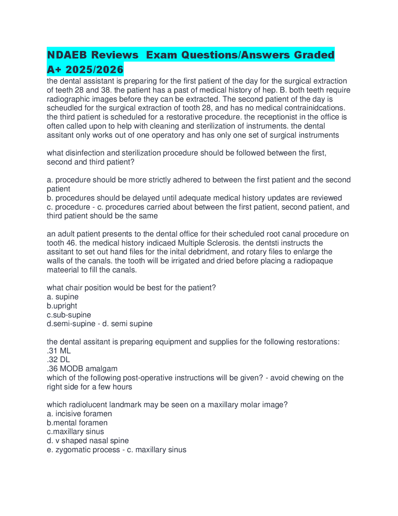 NDAEB Reviews Exam Questions/Answers Graded A+ 2025/2026 | Exams ...