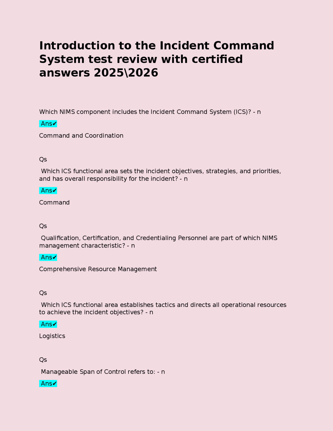 Introduction to the Incident Command System test review with certified ...
