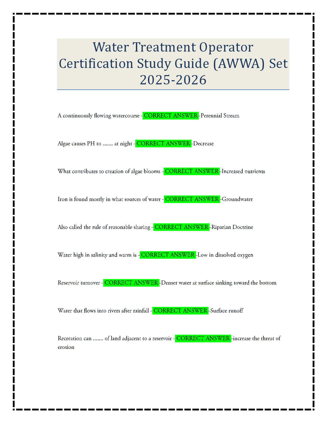 Water Treatment Operator Certification Study Guide (AWWA) Set 2025-2026 ...