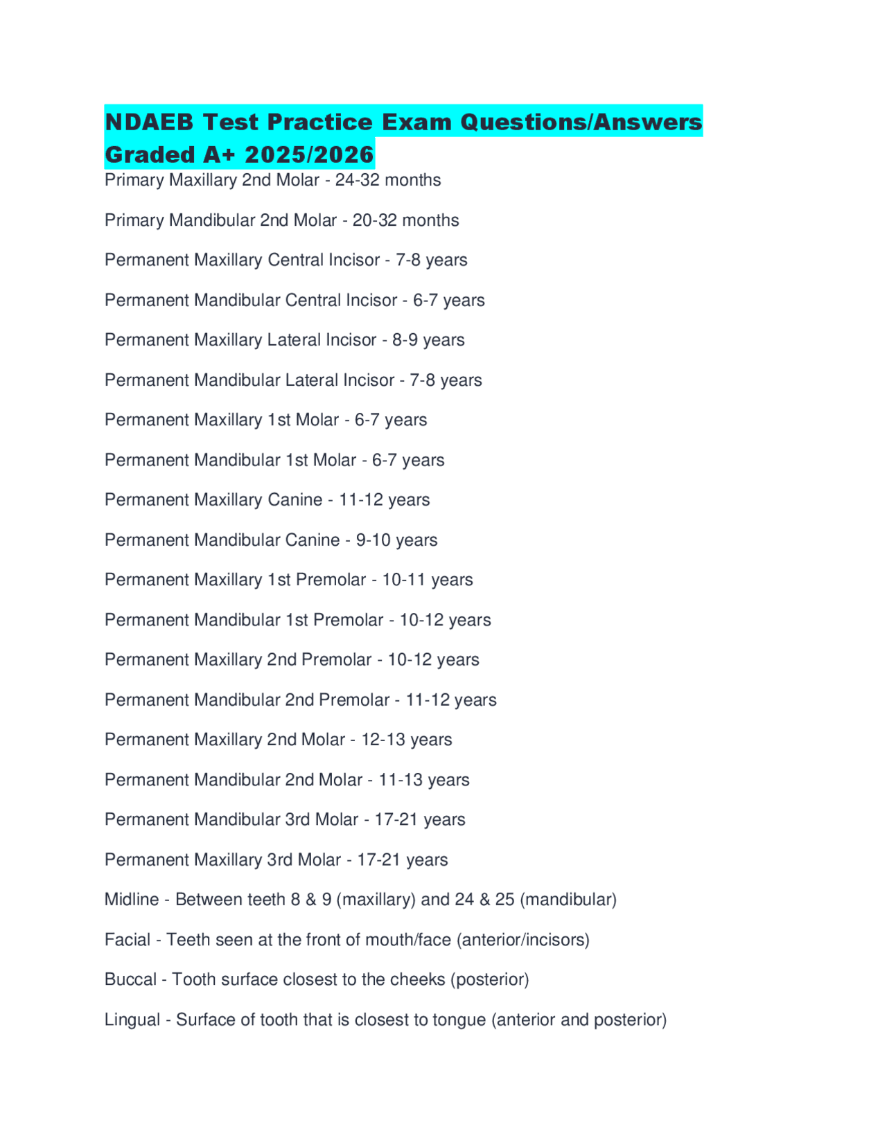 NDAEB Test Practice Exam Questions/Answers Graded A+ 2025/2026 | Exams ...