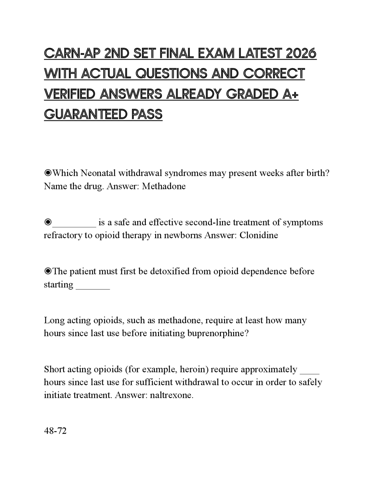 CARN-AP 2ND SET FINAL EXAM LATEST 2026 WITH ACTUAL QUESTIONS AND ...