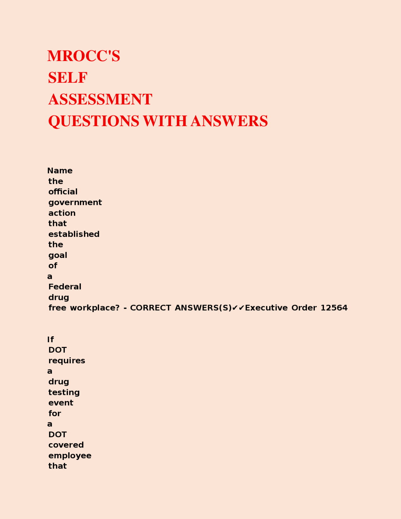 Mrocc MROCC'S SELF ASSESSMENT QUESTIONS WITH ANSWERS. | Exams Medicine | Docsity