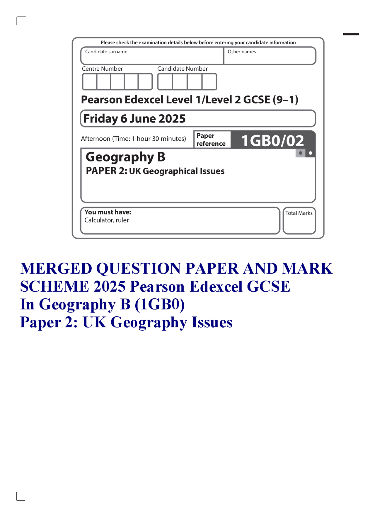 MERGED QUESTION PAPER AND MARK SCHEME 2025 Pearson Edexcel GCSEIn ...