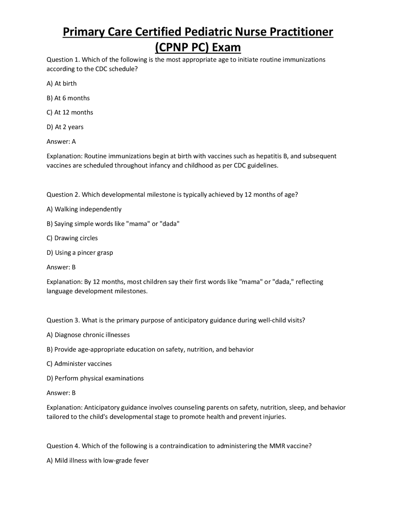 Primary Care Certified Pediatric Nurse Practitioner (CPNP PC) Exam ...