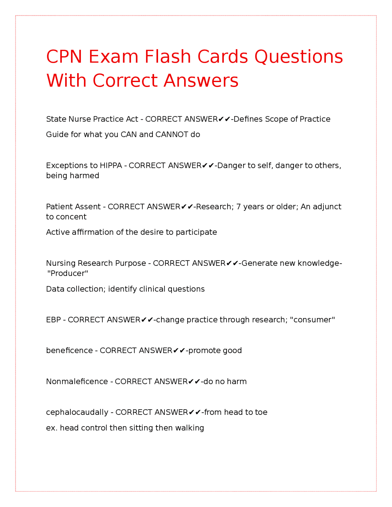CPN Exam Flash Cards Questions With Correct Answers. | Exams Nursing ...