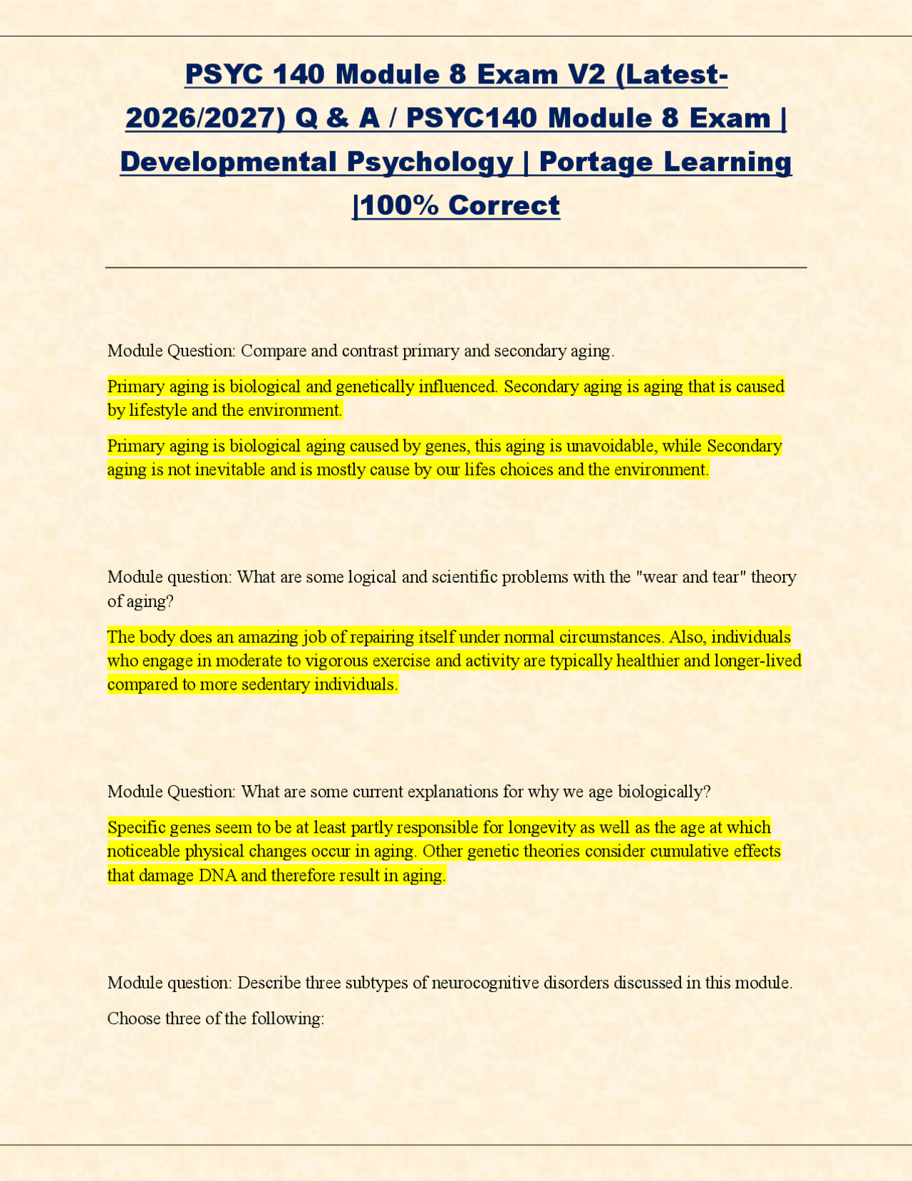 PSYC 140 Module 8 Exam V2 (Latest 2026/2027) Q & A / PSYC140 Module 8 ...