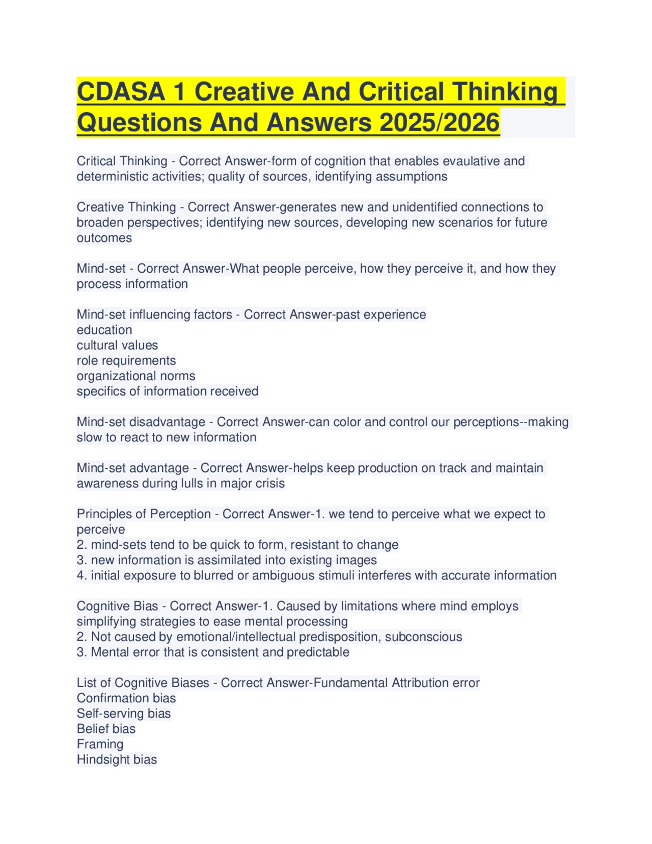 CDASA 1 Creative And Critical Thinking Questions And Answers 2025/2026 ...