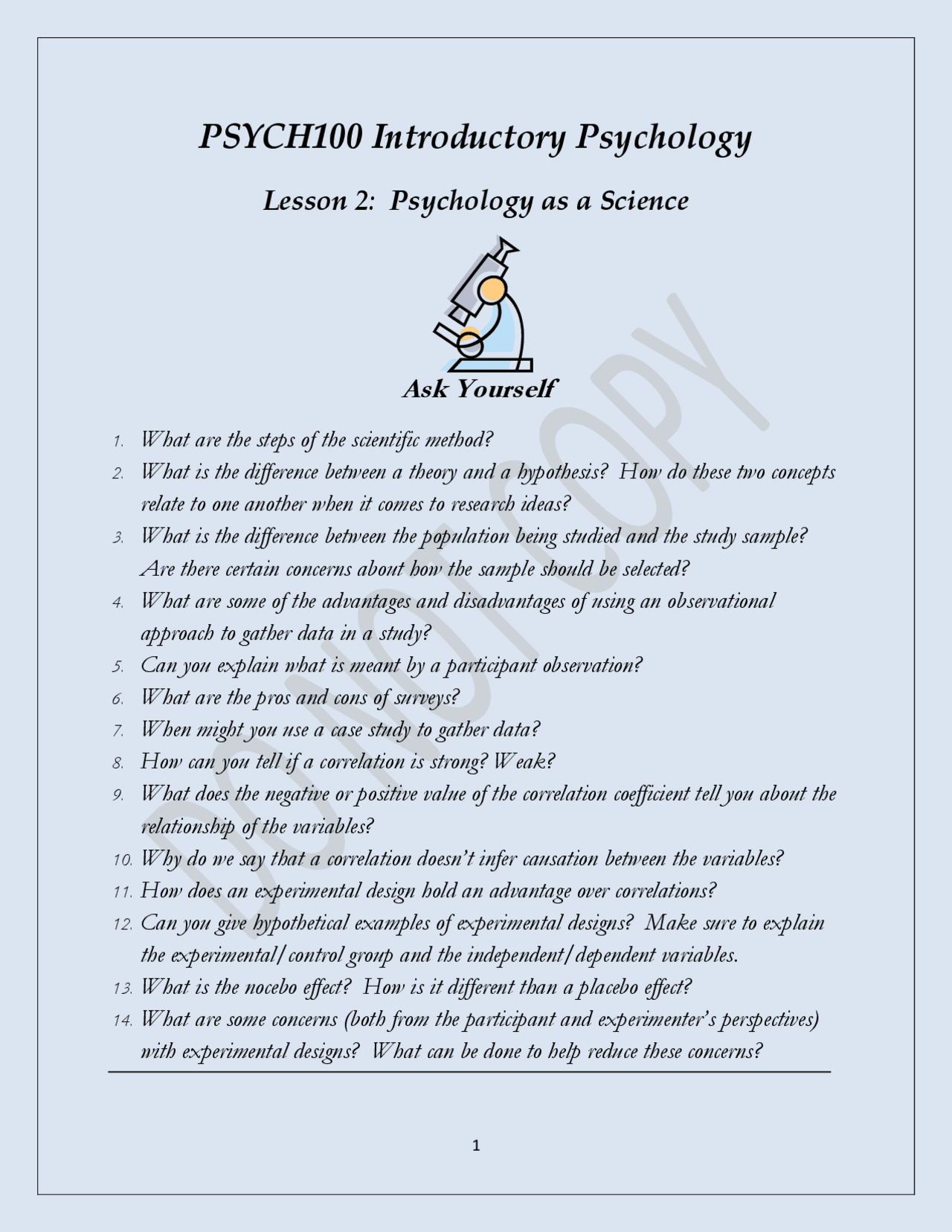Psychology 100 Lesson 2 review notes | Cheat Sheet Psychology | Docsity